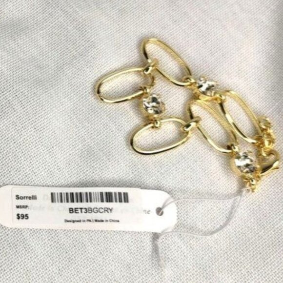 SORRELLI Paige Crystal Tennis Bracelet Gold Plated Chain Link Paperclick - Picture 5 of 6